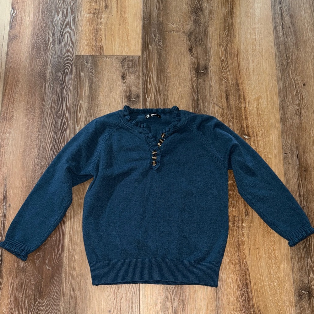 Blue/Green Sweater with Button Detail